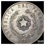 1889 Paraguay Silver 1 Peso Lion Head KM-5