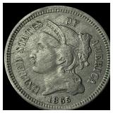 1865 Nickel Three-Cent Piece NEARLY UNCIRCULATED