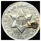 1851-O Silver Three-Cent Piece (Holed) HIGH  GRAD