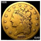 1838 $5 Gold Half Eagle LIGHTLY CIRCULATED