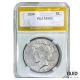 1934 Silver Peace Dollar PGA MS65