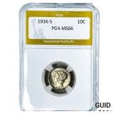 1936-S Mercury Silver Dime PGA MS66