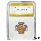 1907 Indian Head Cent PGA MS65 BN