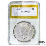 1924-S Silver Peace Dollar PGA MS63