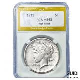 1921 Silver Peace Dollar PGA MS63 High Relief