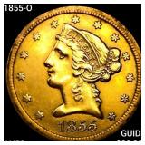 1855-O $5 Gold Half Eagle CHOICE AU