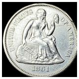 1861 Silver Seated Liberty Dime CHOICE AU