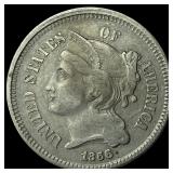 1866 Nickel Three-Cent Piece CLOSELY UNCIRCULATED