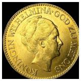 1932 Netherlands Gold 10 Gulden GEM BU