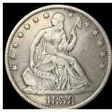 1858-O Silver Half Dollar CLOSELY UNCIRCULATED