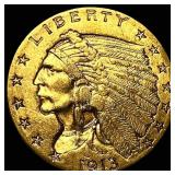 1913 Indian Head Gold $2.50 Quarter Eagle CHOICE P
