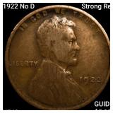 1922 No D Strong Rev Wheat Cent NEARLY UNC