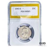 1943-S Washington Silver Quarter PGA MS65