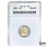 1935 Mercury Silver Dime ANACS MS64 FSB
