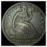 1869 Seated Liberty Half Dollar CLOSELY UNCIRCULAT