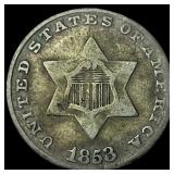 1853 Silver Three-Cent Piece NEARLY UNCIRCULATED
