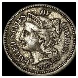 1867 Nickel Three-Cent Piece NEARLY UNCIRCULATED
