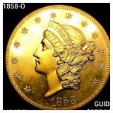 1858-O $20 Gold Double Eagle CHOICE BU PL