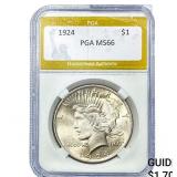 1924 Silver Peace Dollar PGA MS66