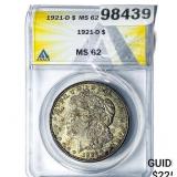 1921-D Morgan Silver Dollar ANACS MS62