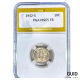 1942-S Mercury Silver Dime PGA MS65 FB