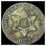 1853 Silver Three-Cent Piece NEARLY UNCIRCULATED