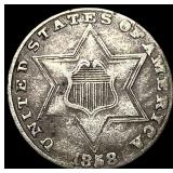 1858 Silver Three-Cent Piece LIGHTLY CIRCULATED