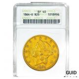 1864 $20 Gold Double Eagle ANACS EF40