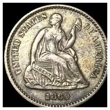 1860 Silver Seated Liberty Half Dime CHOICE  AU