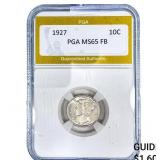 1927 Mercury Silver Dime PGA MS65 FB