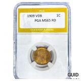 1909 VDB Wheat Cent PGA MS65 RD