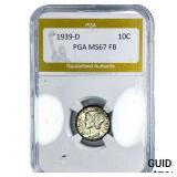 1939-D Mercury Silver Dime PGA MS67 FB