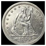 1853 Arrows/Rays Seated Liberty Silver Quarter UNC