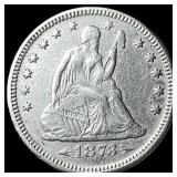 1873 Arrows Seated Liberty Quarter CHOICE AU