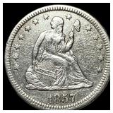 1857-O Silver Seated Liberty Quarter CLOSELY  UNC