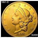 1861-O $20 Gold Double Eagle CHOICE AU