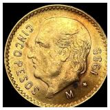 1955 Mexico Gold 5 Pesos CHOICE BU