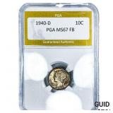 1940-D Mercury Silver Dime PGA MS67 FB