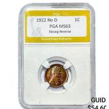 1922 Wheat Cent PGA MS63 No D Strong Reverese