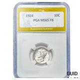 1924 Mercury Silver Dime PGA MS65 FB