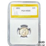 1892 Barber Dime PGA MS66