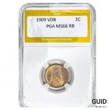 1909 VDB Wheat Cent PGA MS66 RB