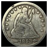 1853 Arrows/Rays Silver Seated Liberty Quarter LIG
