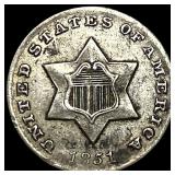 1851-O Silver Three-Cent Piece NEARLY  UNCIRCULAT