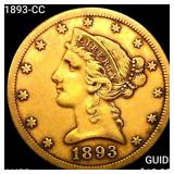 1893-CC $5 Gold Half Eagle CHOICE AU