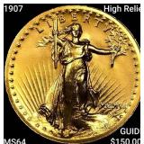 1907 High Relief $20 Gold Double Eagle CHOICE BU