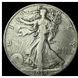 1938-D Silver Walking Liberty Half Dollar NEARLY U