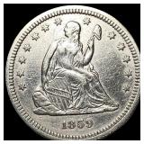 1859 Silver Seated Liberty Quarter CHOICE AU