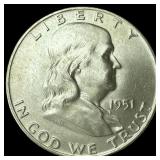 1951-D FBL Silver Franklin Half Dollar GEM BU