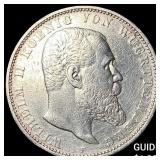1895F German States Wuttemberg Silver 5 Mark